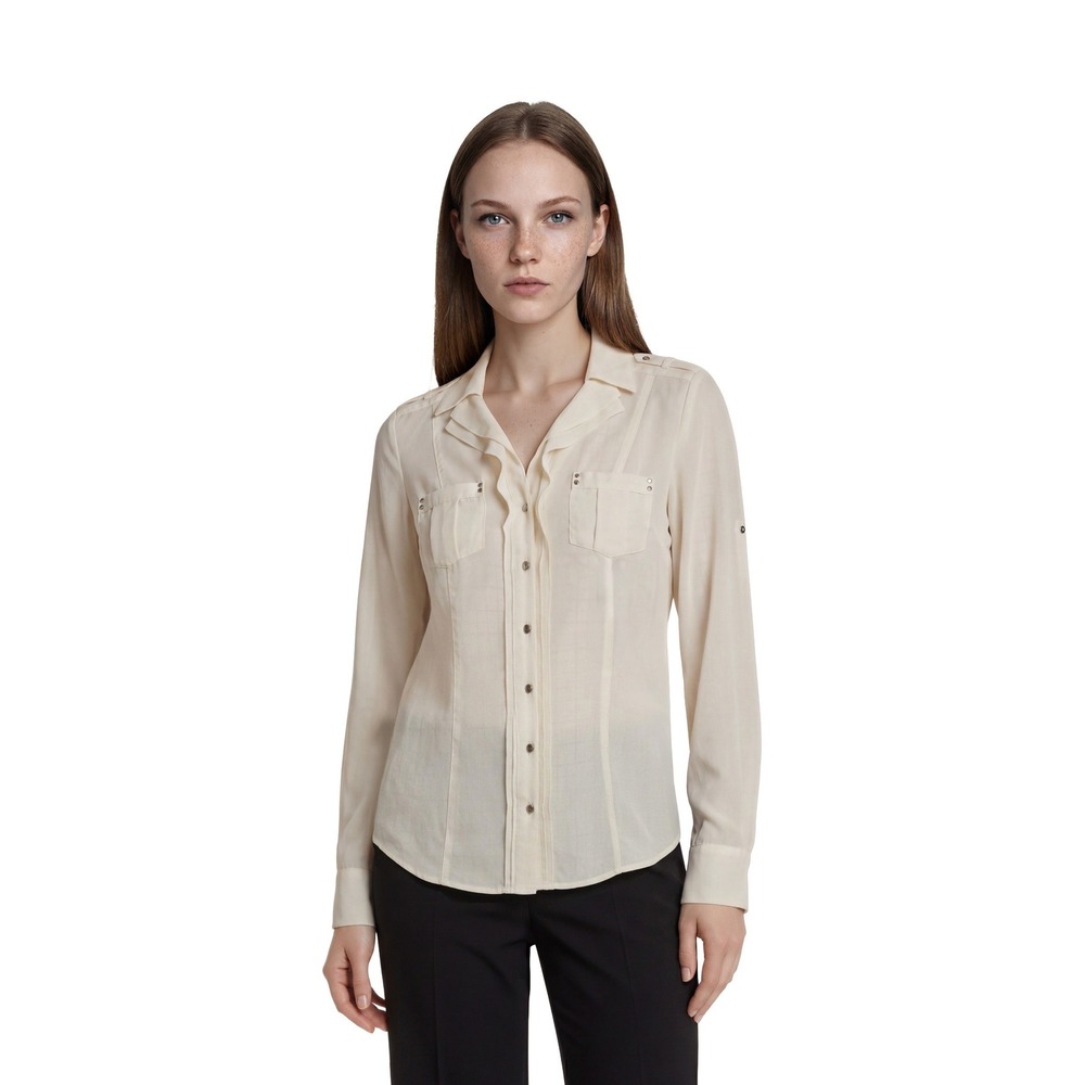 White House Black Market 100% Silk Cream Ruffle Blouse Women's Size 10 Top